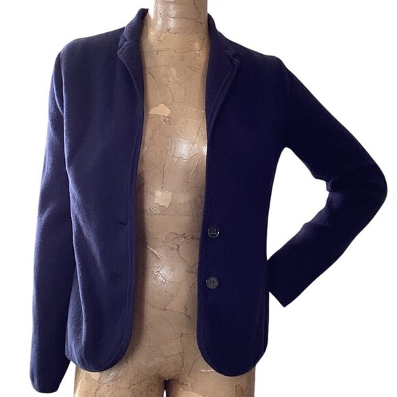 Ann Taylor Sweater Knit Blazer Sz M Navy Blue Cotton Wool Blend #279S - Picture 3 of 10